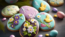 Background Of Easter Cookies. Greeting Card. Generative AI.