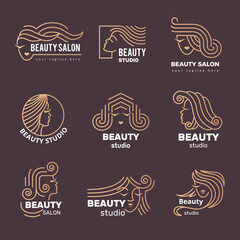 Wall Mural - Beauty salon logo. Cosmetic or hairstyle business symbols recent vector trending beauty shop