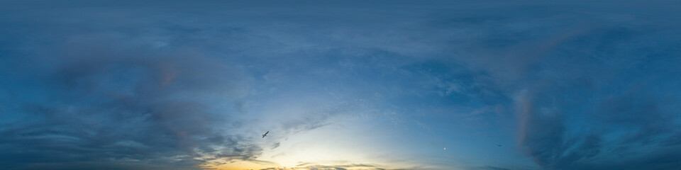 Wall Mural - dramatic sunset sky panorama with cumulus clouds. seamless hdr 360 pano in spherical equirectangular