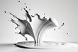 White paint or fresh milk splashed abstractly in the air, resembling a milk burst explosion on a white background, alone. Generative AI