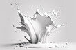 White paint or fresh milk splashed abstractly in the air, resembling a milk burst explosion On a white background, alone. Generative AI