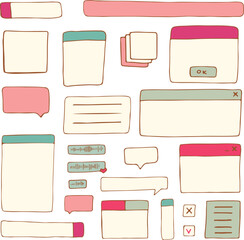 dialog boxes old. Retro pc elements, user interface, operating system, windows, icons in trendy retro style. old computer ui elements dialog boxes vector set. Illustration 90s. Vector illustration