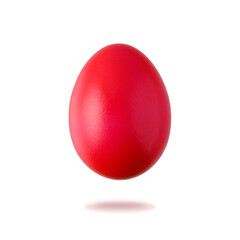 Red painted natural easter chicken egg flying isolated