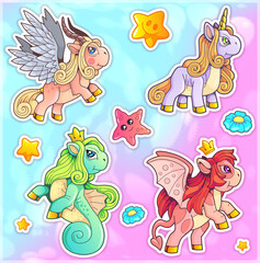 Wall Mural - fairy tale cute cartoon ponies, funny stickers set