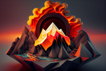 Aufkleber - Beautiful abstract surreal geometric volcano concept, contemporary colors and mood social background. Generative AI technology.