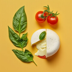 Wall Mural - Mozzarella cheese next to tomato. Generative AI.
