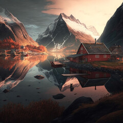 Wall Mural - Norwegian mountainous landscape. Generative AI.	
