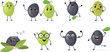 Cartoon olive characters. Couple olives character funny mascot for wallpaper animation, cute face oil fruit plant snacks with eyes, happy fun or pickle emotion vector illustration