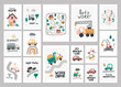 Big set of posters with cute nursery cars.