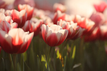 Wall Mural - red white tulip flower in close up