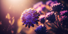 Generative AI Illustration Of Purple Blooming Flowers In Sunlight