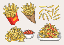French Fries Set Logotypes Colorful