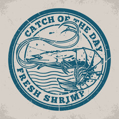 Poster - Fresh shrimp emblem vintage monochrome