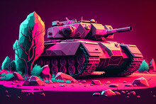 Tank, Polygon Style, Geometric Style, Cartoon Style, Neon Style. Print For Cases. Generative AI
