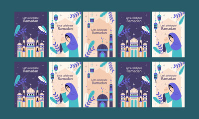 happy ramadan kareem social media stories vector flat design