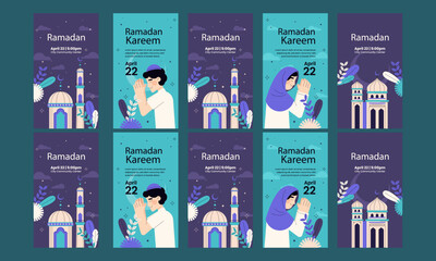 Wall Mural - happy ramadan kareem social media stories vector flat design