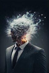 a businessman with a detonating effect. a humorous portrait that mixes the professional world with b