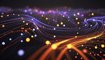 Data background of wires and glowing particles. Based on Generative AI