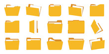 Set Of Yellow Document Folder In A Flat Design