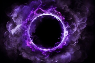 Wall Mural - Neon Smoke Exploding Outwards With Empty Center. Dramatic Smoke Or Fog Effect For Spooky, Hot Lighting Ring Circle. Generative AI