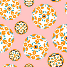 Vector Retro Vintage Japanese Style Abstract Kaleidoscope Ball Seamless Surface Pattern For Products, Fabric Or Wrapping Paper Prints.