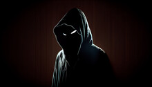 Ghost Hacker Criminal Scary Hood Anonymous Creepy Devil Danger Silhouette Shadow Black Face Fear Horror Night Character Symbol Identity Hooligan Unknow Happy Halloween Cyber Copy Space . Generative AI