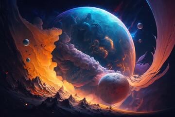 Wall Mural - spectacular colourful cloudy outer space scene. generative ai