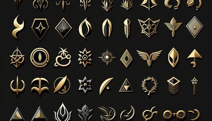 Jewelry icons and logo inspiration sheet with multiple designs for advertising jewels