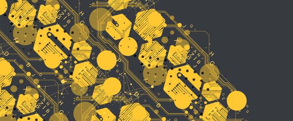 Abstract yellow hexagon futuristic background for design works.