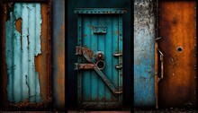 Blue Rusted Metal Door Of Old Container, Idea For Abstract Background , Generative Ai