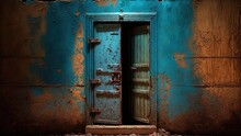 Blue Rusted Metal Door Of Old Container, Idea For Abstract Background , Generative Ai	
