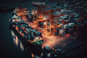 Shipping Container Port Illustration with giant cargo ships. Ai generated