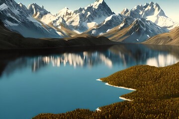Wall Mural - Beautiful mountain and lake. Generative AI