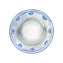 Watercolor Plate With Blue Pattern Illustration Clipart
