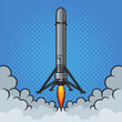 landing rocket pinup pop art retro vector illustration. Comic book style imitation.