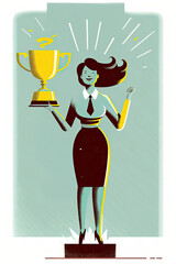 Poster - ai generated illustration of  businesswomen with trophy