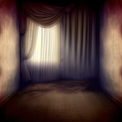 Wall Mural - Generative AI: empty room with curtains background