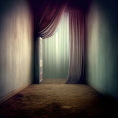 Wall Mural - Generative AI: empty room with curtains background