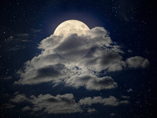 Wall Mural - full moon night with stars and clouds