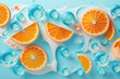 © ADDICTIVE STOCK - Background of beautiful orange fruit slices on frozen surface. Generative AI