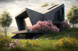 © ADDICTIVE STOCK - Awesome design of modern concrete house in a beautiful nature scenery near lake at evening light. Generative IA