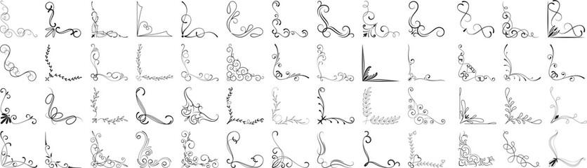 set of ornamental corners in different style. floral corners set