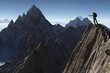 © Pixel Matrix - Setting up goals concept, mountain climber going towards flag on mountain top, illustration. Generative AI