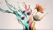 © ADDICTIVE STOCK - Colorful abstract floral background with water splash. Generative AI