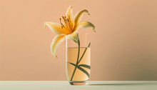 Glass Of Fresh Lily Flowers In Glass Vase With Water. Generative AI