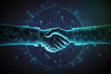 shaking hands at the conclusion of a business deal. cryptocurrency, blockchain, bitcoin, mining, fin