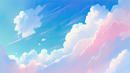 Pastel color of sky background. Illustration graphic design generative ai. Anime cartoon style