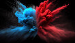Blue and red powder colliding