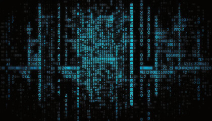 Blue digital background. Random binary code,  Created using generative AI tools.