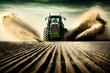 Agricultural machine is harvesting in the field. The machine cultivates the land, plows the field, sows the garden with grain. Agricultural production, high resolution, art, generative ai